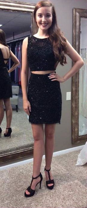 Mermaid Two Pieces Gorgeous Black Beading Homecoming Dresses,Homecoming Dress cg10117