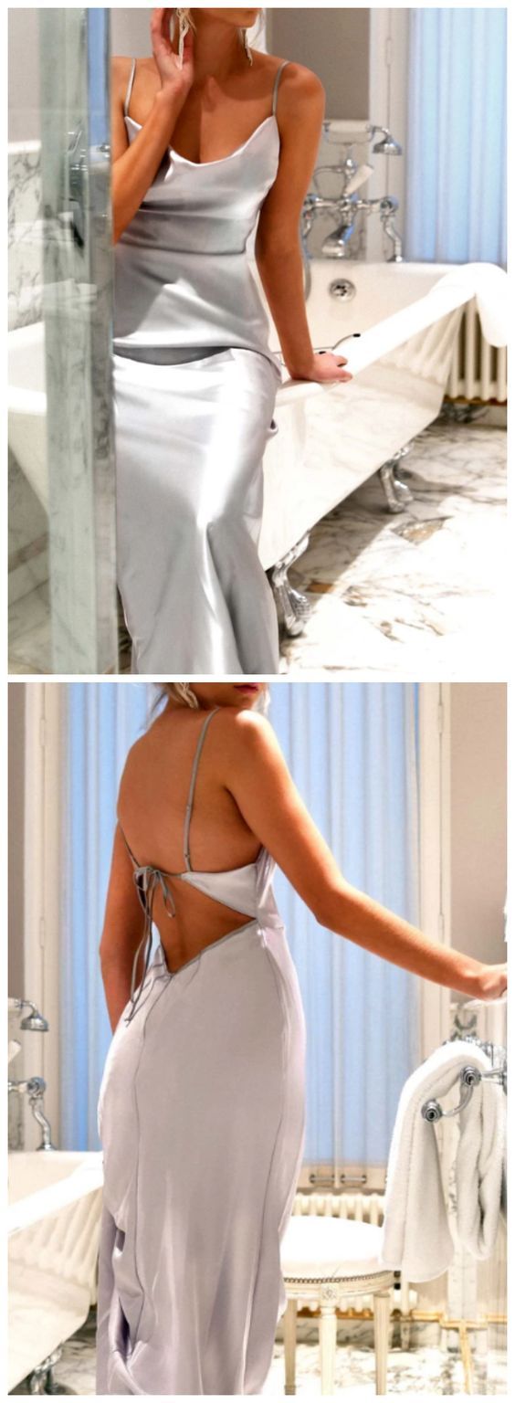 Silver Spaghetti Straps Backless Floor-Length Sheath Prom Dress cg10125