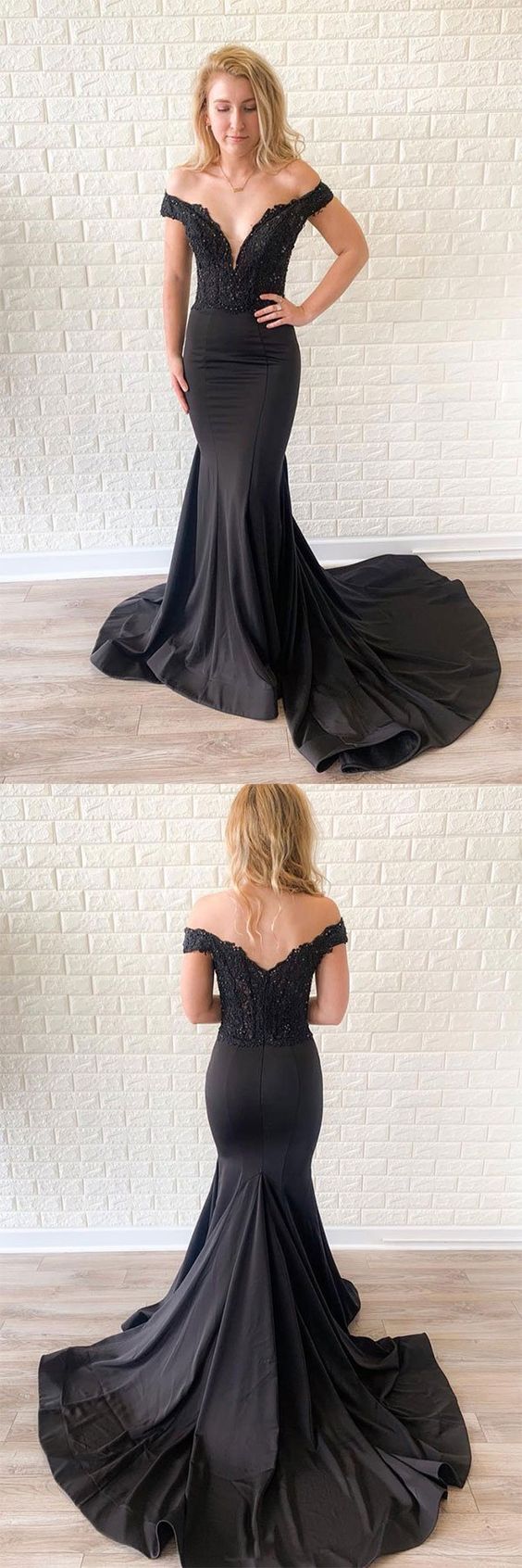 Black mermaid lace long prom dress, black evening dress cg1013