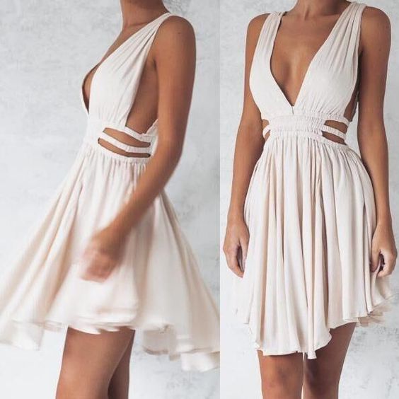 Ivory Cute V Neck Homecoming Dress,Chiffon A Line Party Dress,Graduation Dress cg10184