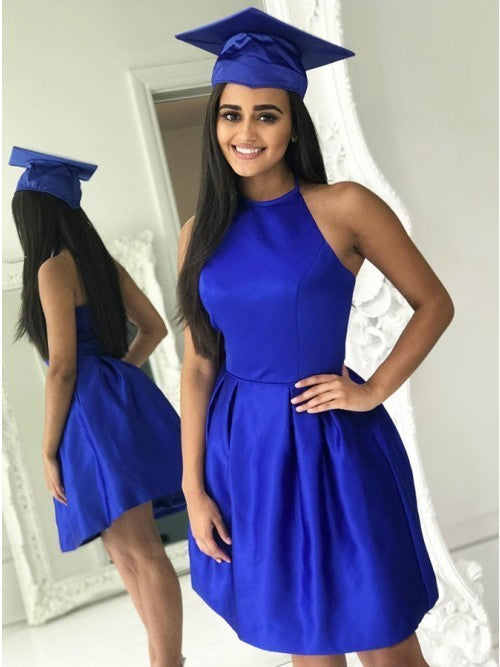 Halter A-Line Sleeveless Royal Blue Short Homecoming Dress cg10208