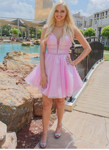Backless Pink Short Homecoming Dress with Beading cg10214