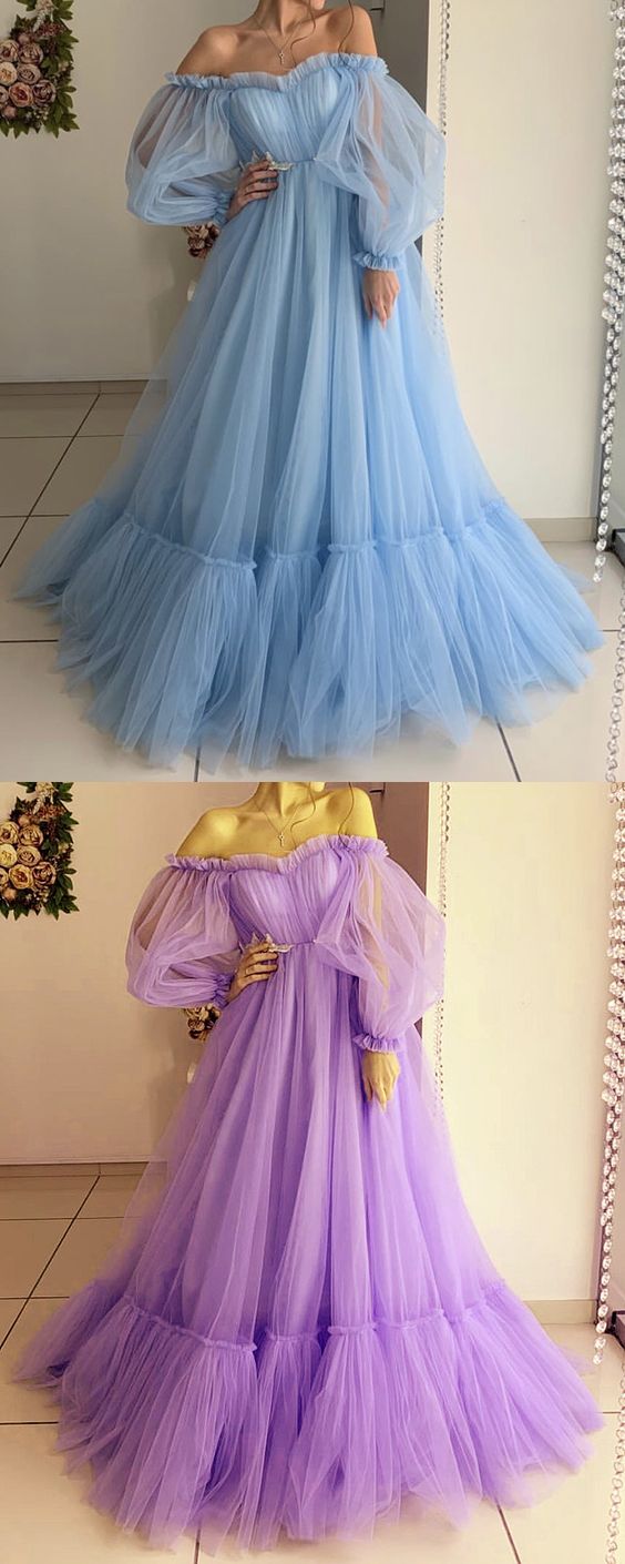 Tulle Evening Dresses Long Sleeves Off Shoulder prom dress cg10226