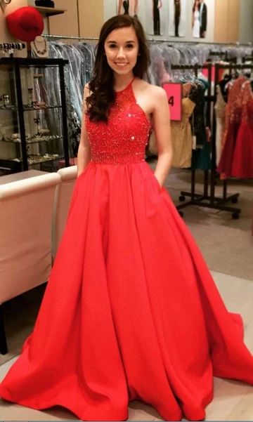 Red Prom Dress,Beading Prom Dresses,Halter Prom Dress cg10227