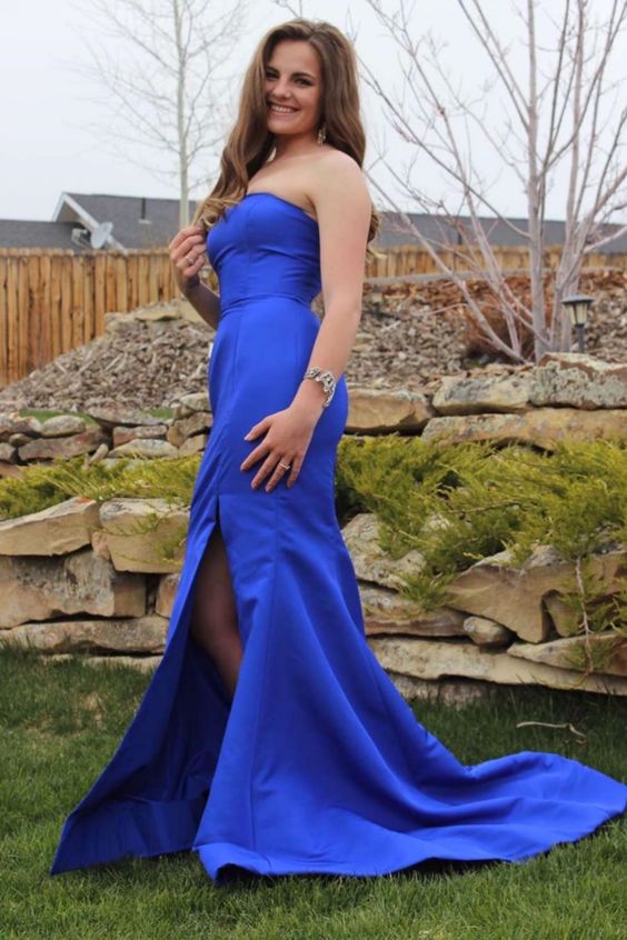 royal blue mermaid long formal prom dress with side slit cg10277