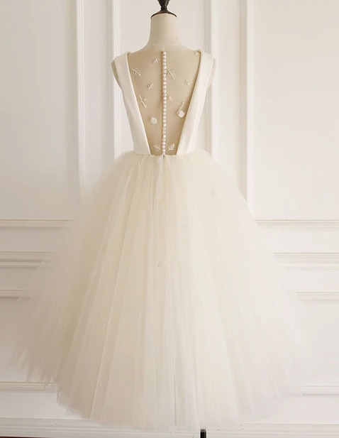 2021 LIGHT CHAMPAGNE TULLE SHORT PROM DRESS TULLE EVENING DRESS cg10283