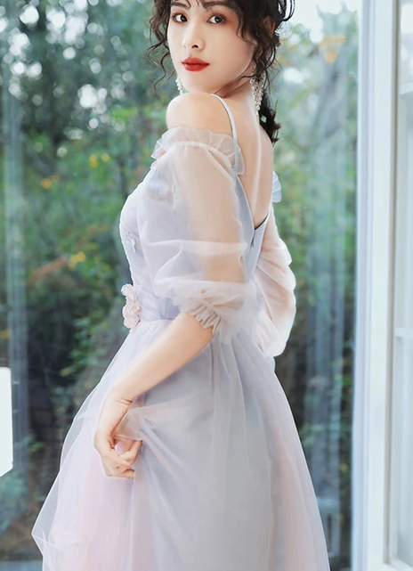 2020 ELEGANT PINK BLUE TULLE LONG PROM DRESS PINK BLUE FORMAL DRESS cg10285