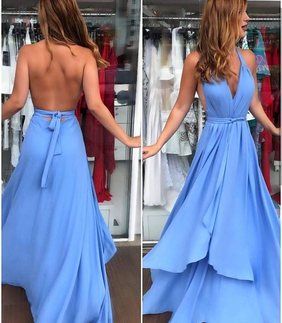 Backless Blue Maxi Dress Prom Dress cg10293