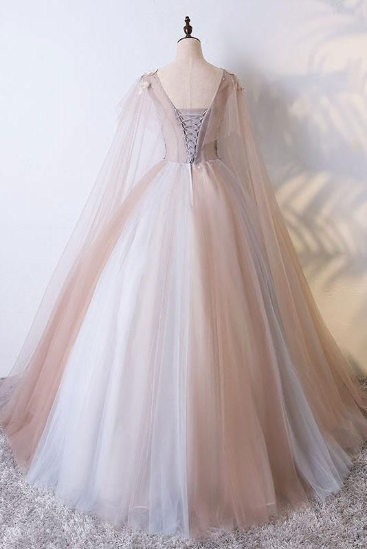 Champagne Tulle Long Prom Dress,Champagne Tulle Evening Dress cg10359