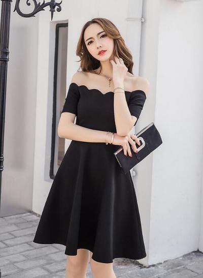 Off Shoulder Black Stain Short Dress,Homecoming Dress cg10374