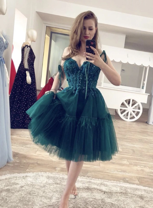 Green tulle short dress homecoming dress cg10383