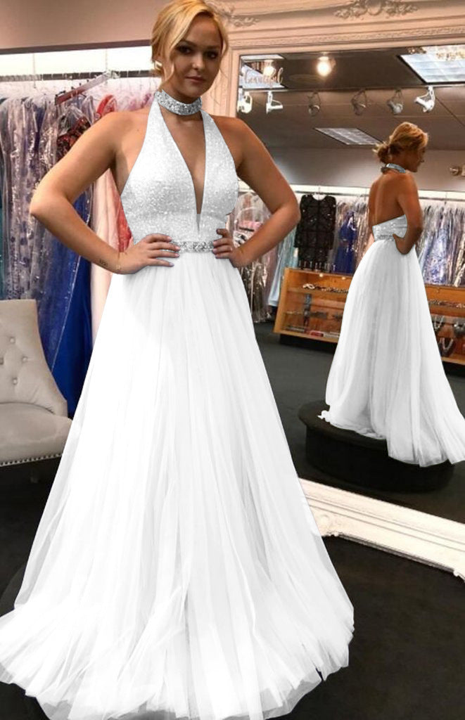 Custom Prom Dress,Tulle Prom Gown,Halter Evening Dress,Beading Prom Gown cg10414