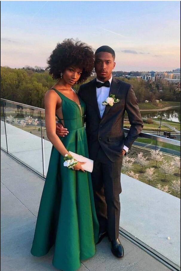 V neck A Line Stain Prom Dresses, Floor Length Evening Dress cg10444