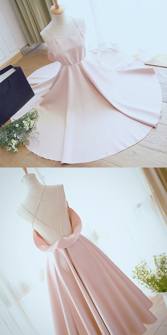 Pink Party Dress,Strappy A-Line Party Dress,Backless Party Dress,Tea Length Short Prom Dresses cg10501