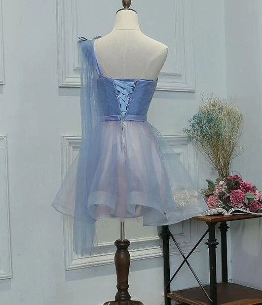 One Shoulder Tulle Sweetheart Party Dress, Short Blue Homecoming Dress cg10511