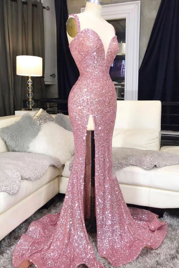 Pink sweetheart sequin mermaid long prom dress pink evening dress cg10513