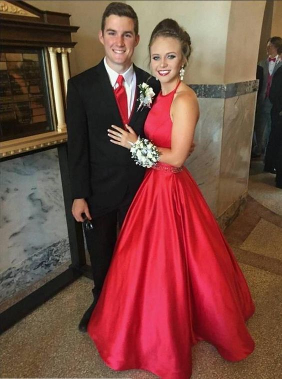Unique Prom Dress A Line Evening Dress Halter Simple Elegant Prom Dresses Red cg10540