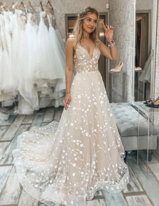 A line v neck tulle long prom dress evening dress cg10642