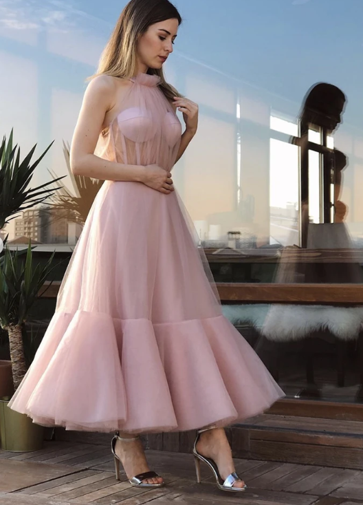 Pink tulle short prom dress cg10644