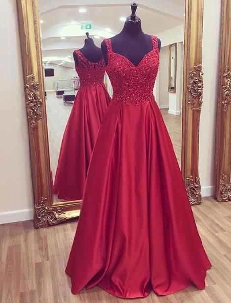 Burgundy A-line Beaded Long Prom Dress cg10664