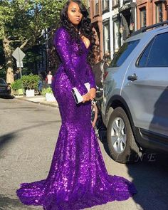 V-neck Neckline purple meramid Prom Dresses cg10689