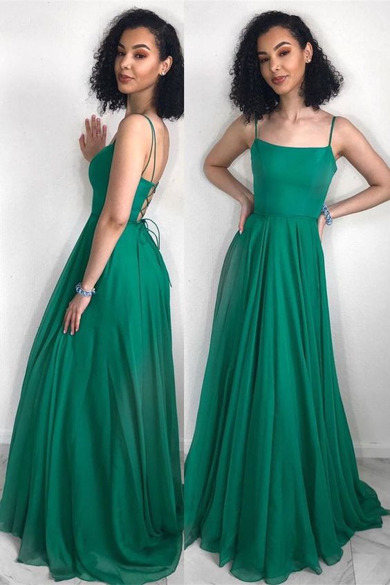 Simple Straps Green Long Formal prom Dress with Cross Back cg10697