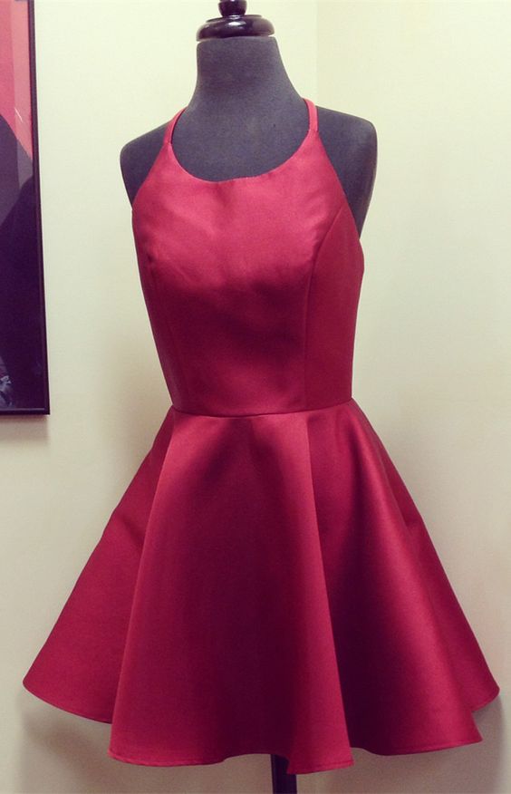 Halter Short Burgundy Homecoming Dress cg10699