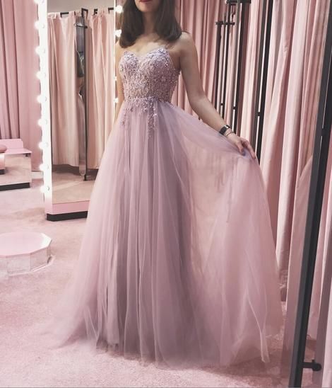 Pink tulle beads long prom dress evening dress cg10728