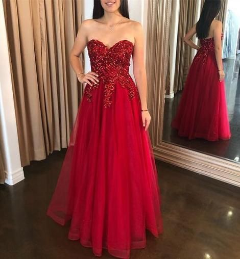 Sweetheart Red Long Prom Dress with Sparkles cg10763