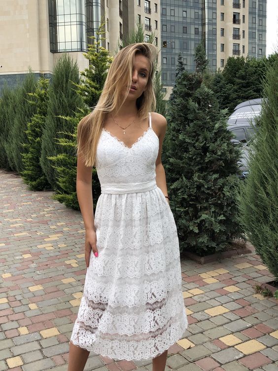 White Lace Homecoming Dress cg10778