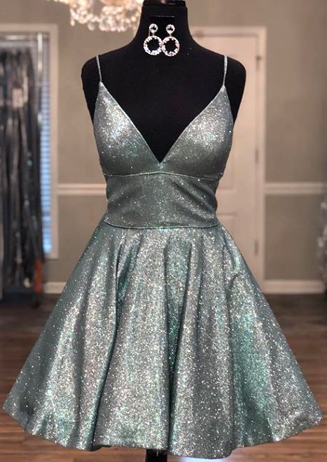 Spaghetti Straps V Neck Mini Homecoming Dress cg10870