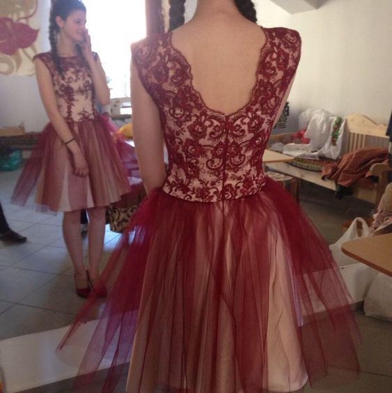 Tulle Burgundy Homecoming Dress, Elegant Short Homecoming Dresses cg10937