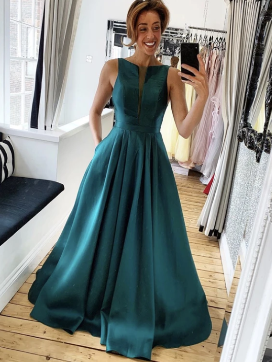 Green satin long prom dress evening dress cg10942