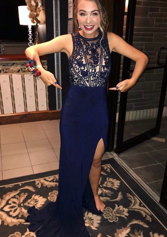 Round Neck Long Prom Dress With Split cg10961