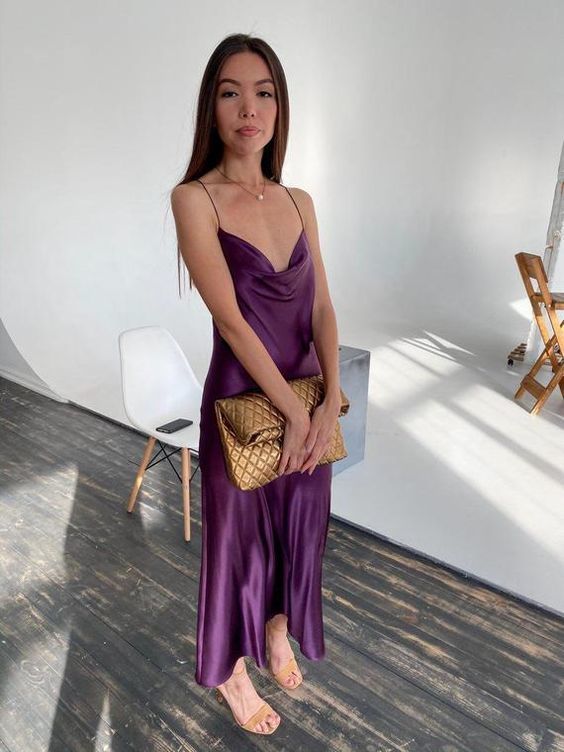 Cowl neck silk slip prom dress cg10977