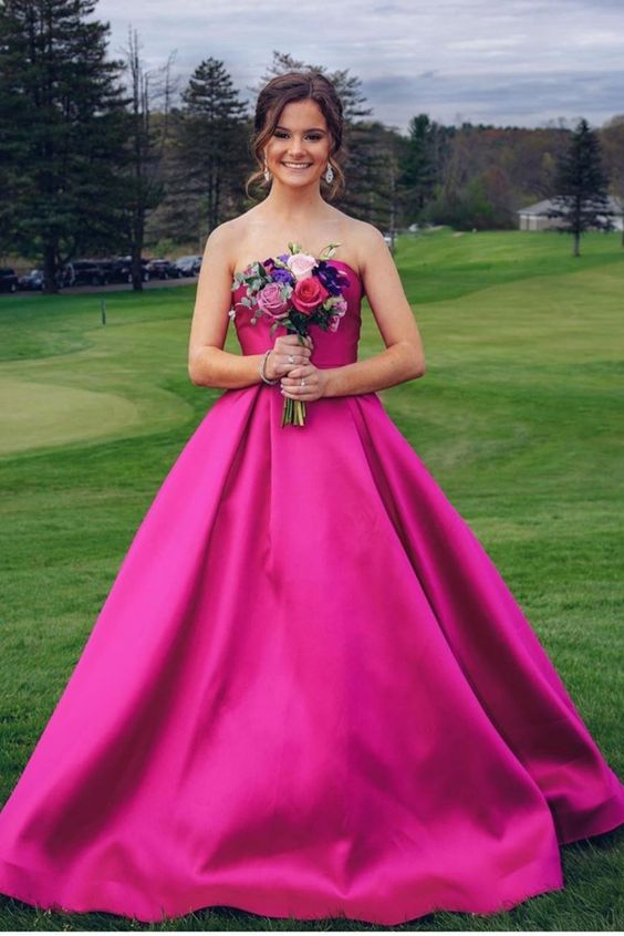 Strapless Fuchsia Ball Gown, Strapless Long Graduation Dress Ball Gown Prom Dress Party Dress cg10998