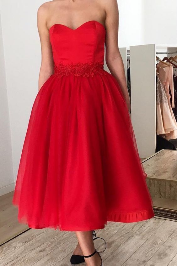 Elegant Strapless Midi Prom Dress cg11034