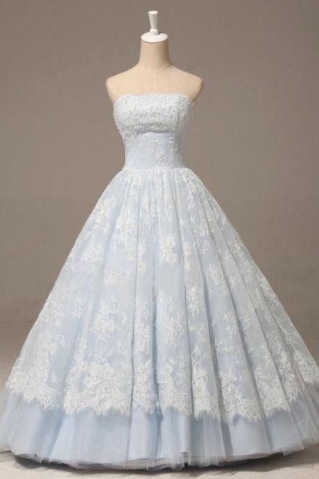 Light Blue Organza Lace Sweetheart A-line Long prom Dress,princess Ball Gown Dress cg11063