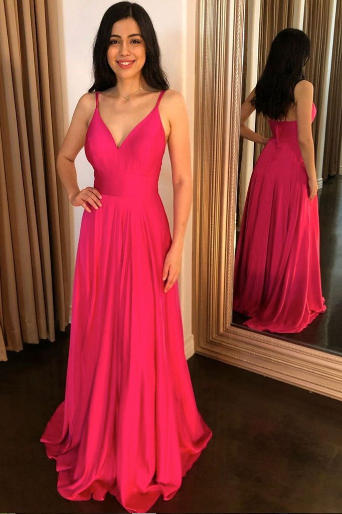 SIMPLE V NECK PINK LONG PROM DRESS PINK FORMAL DRESS cg11081