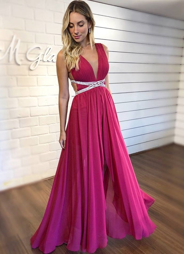 Charming Prom Dress,A-Line Prom Gown,Chiffon Evening Dress,V-Neck Prom Gown cg11086