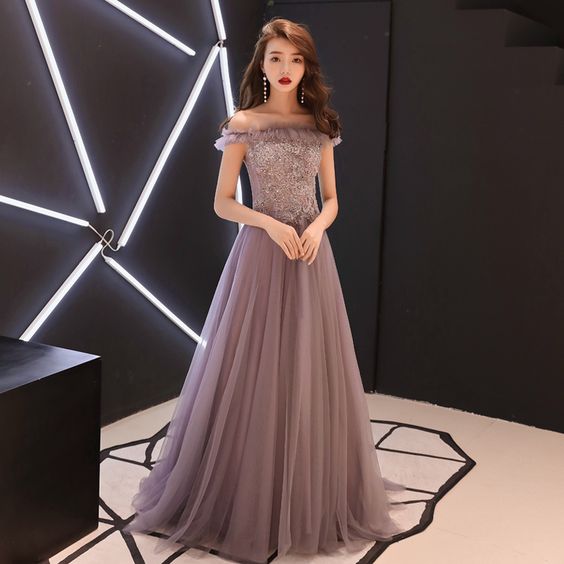 Stylish tulle lace long prom dress, evening dress cg11094