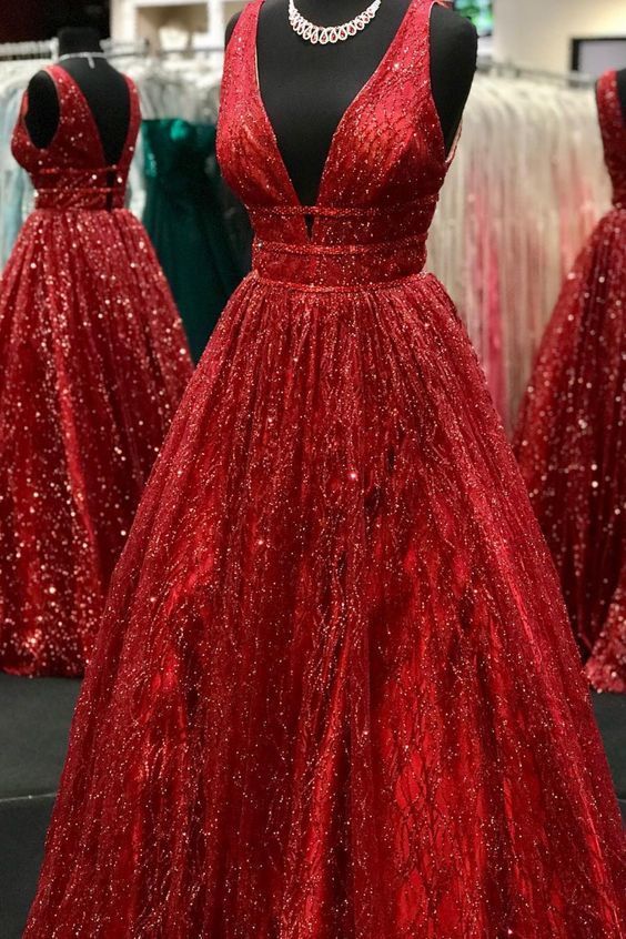 Sparkle A-line Red Long Prom Dress Party Dress cg11101