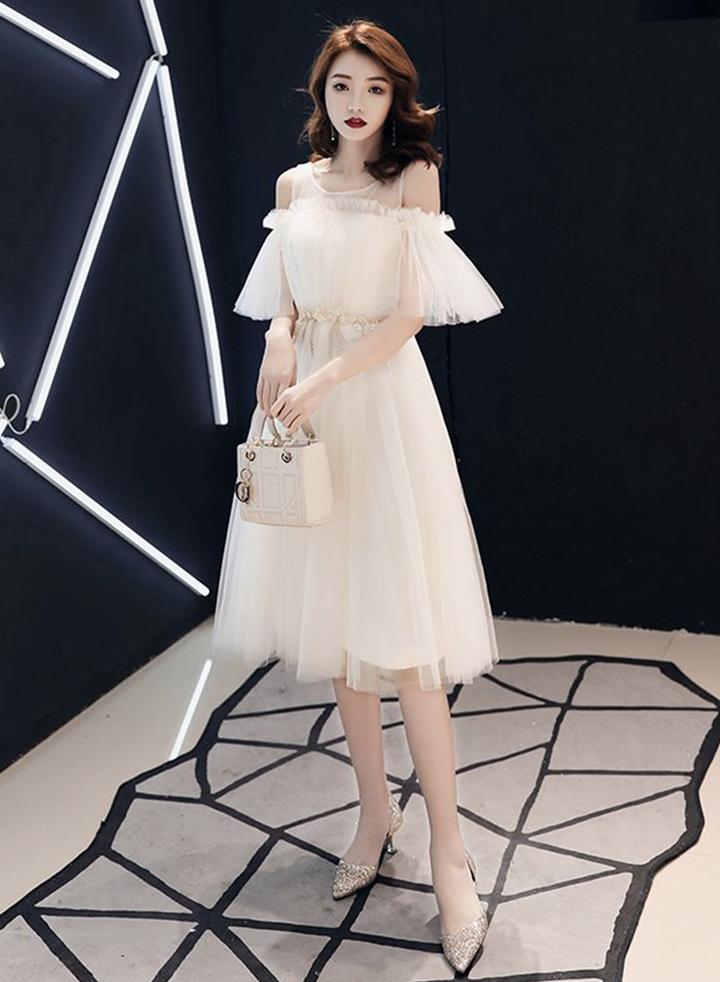 Champagne tulle short dress evening dress homecoming dress cg11111