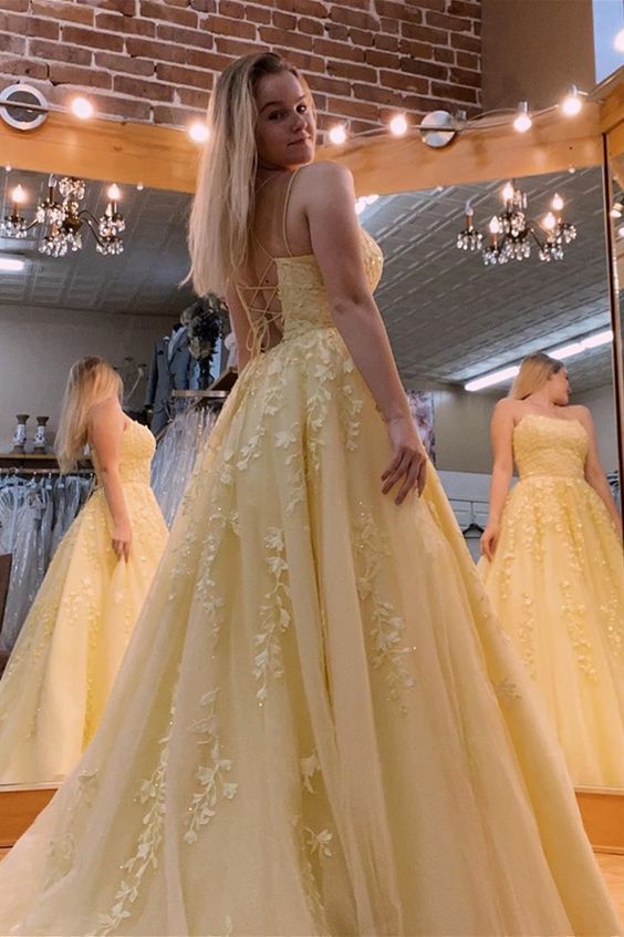 ball gown prom dresses, princess yellow prom gowns cg11157