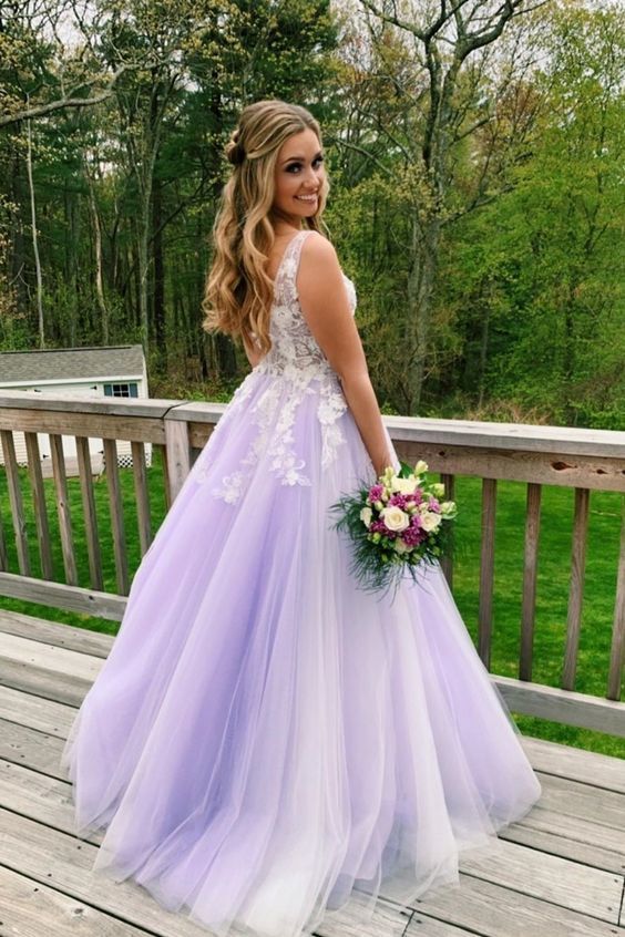 Lavender Appliques Long Prom Evening Dress cg11188