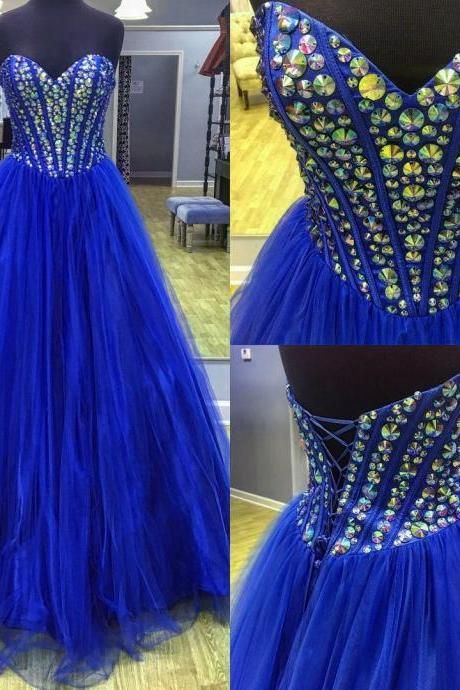 Royal Blue Ball Gowns Prom Dress Sweetheart Quinceanera Dresses,organza Prom Gowns,prom Dress cg11189