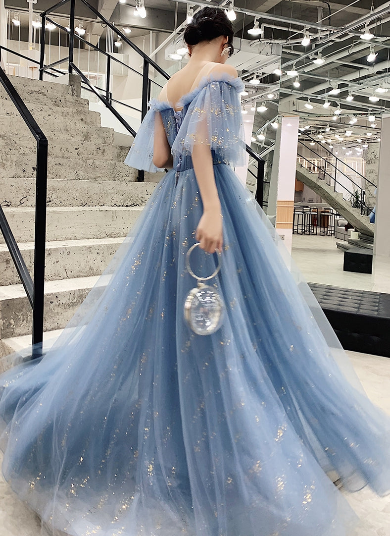 BLUE TULLE BALL GOWN DRESS PROM EVENING DRES cg11208