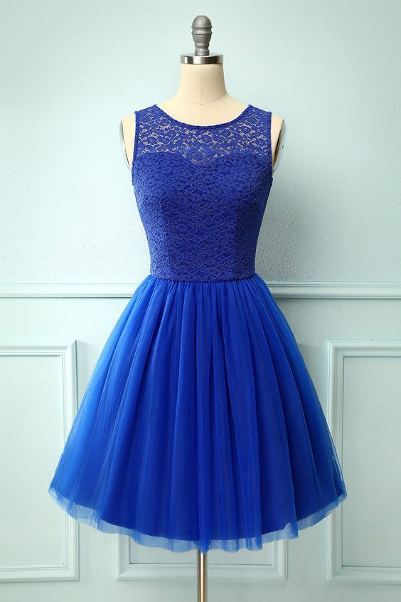 royal blue lace short dress with sleeveless homecoming dress cg11222