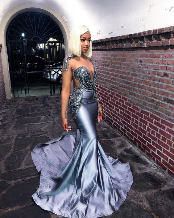 Beaded Satin Strapless Long Train Prom Dress cg11263