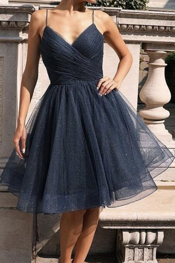 SIMPLE DARK BLUE TULLE SHORT homecoming DRESS BLUE FORMAL DRESS cg11271